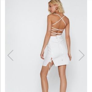 NWT Nasty Gal strappy white lace up open bk dress